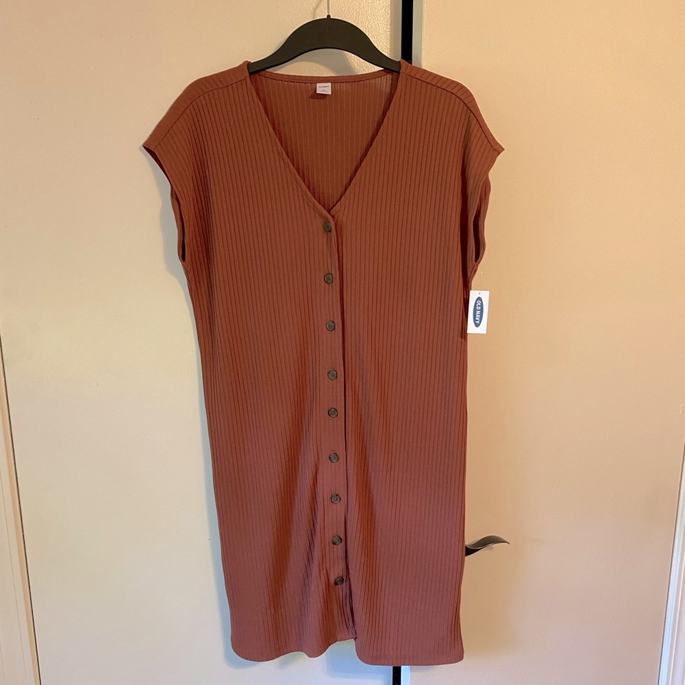 Old Navy Burnt Orange Knit Button Up Dress